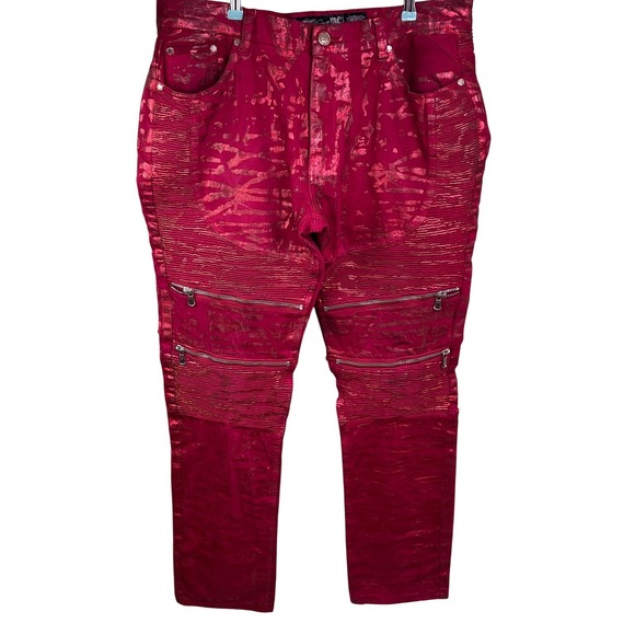 Heritage America 76 Other - Heritage America 76 Denim Distillery Pink Metallic Moto Biker Jeans 40x34 Men's
